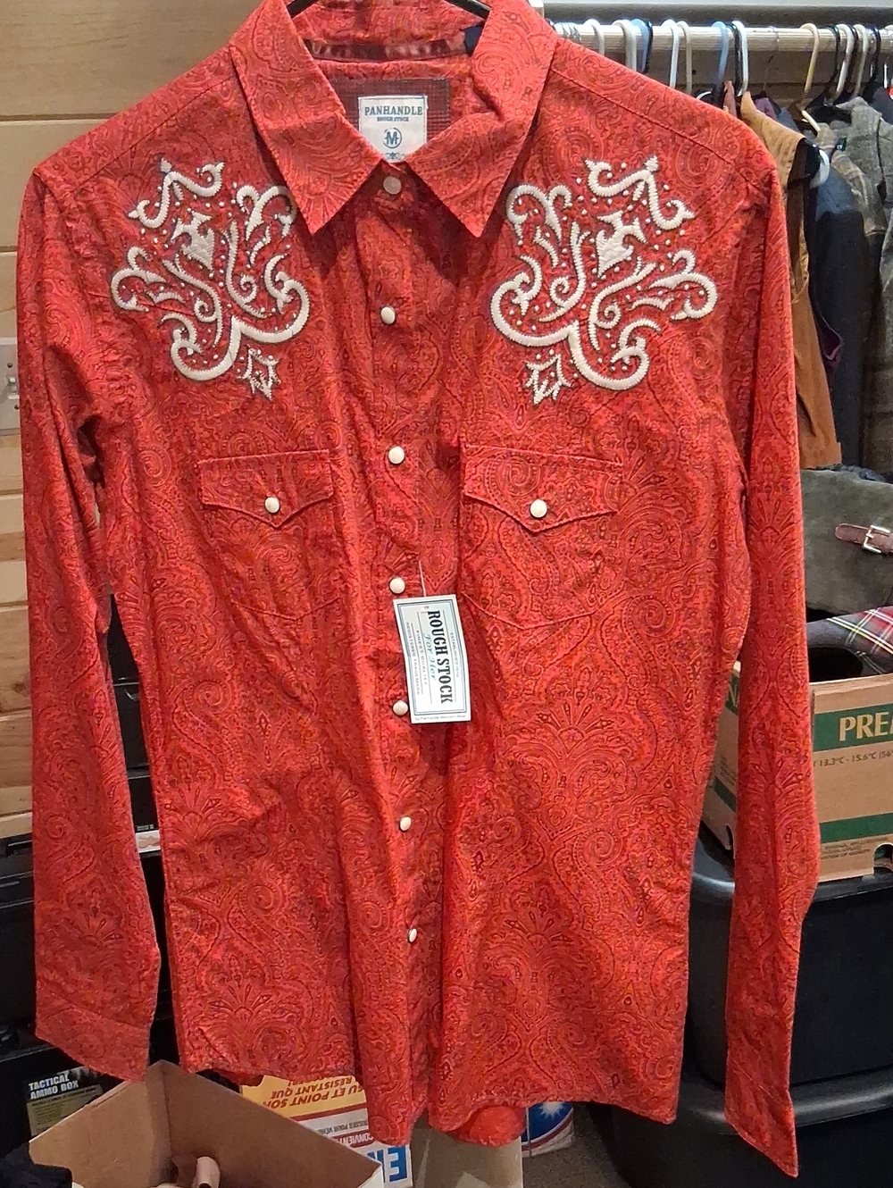 Panhandle Orange/Red Paisley Western Shirt with Embroidered Yoke